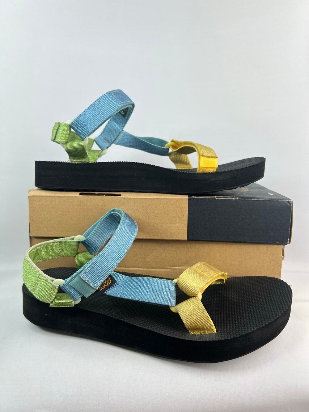 Teva Women's Midform Universal Sandals Metallic Blue/Green/Yellow Size 11